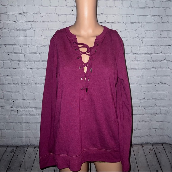 White House Black Market Tops - White House Black Market Dark Purple Laced Long Sleeve Top size M